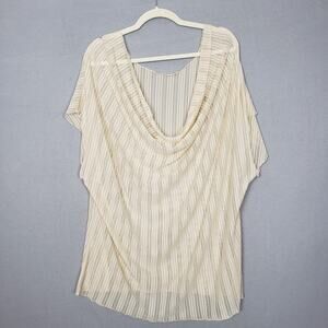 Cowl Neck Sheer Ribbed Layering Blouse Neutral‎ Cream Drape Top Plus Size 1X